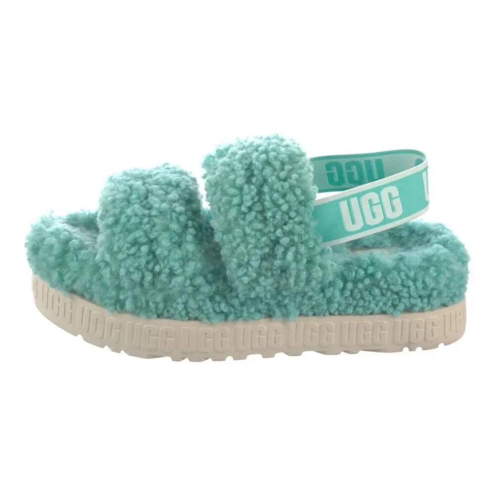 UGG Oh Fluffita Curly Sheepskin Strappy Slippers Green Size 9